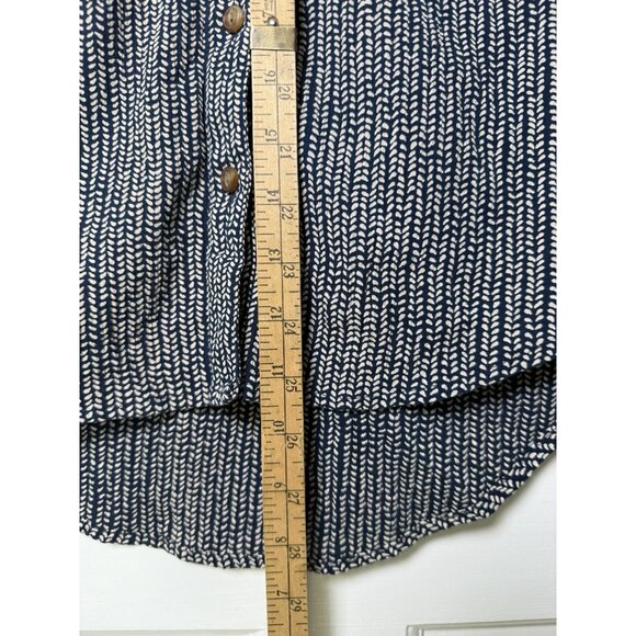 L.L Bean Blue Textured Organic Cotton Boxy Nautical Blouse Women’s Size Small - Picture 10 of 11